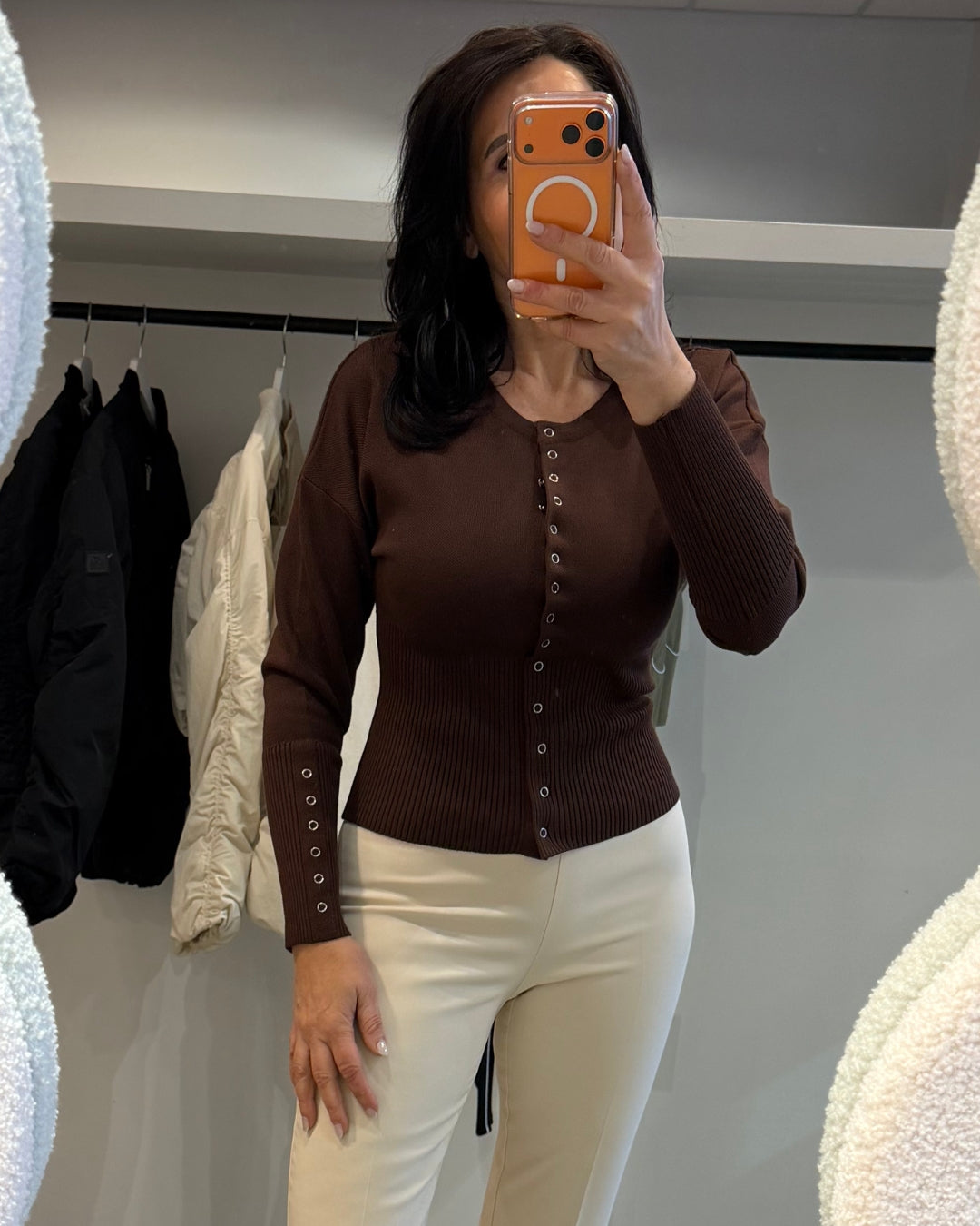 cardigan met tailleband - choco