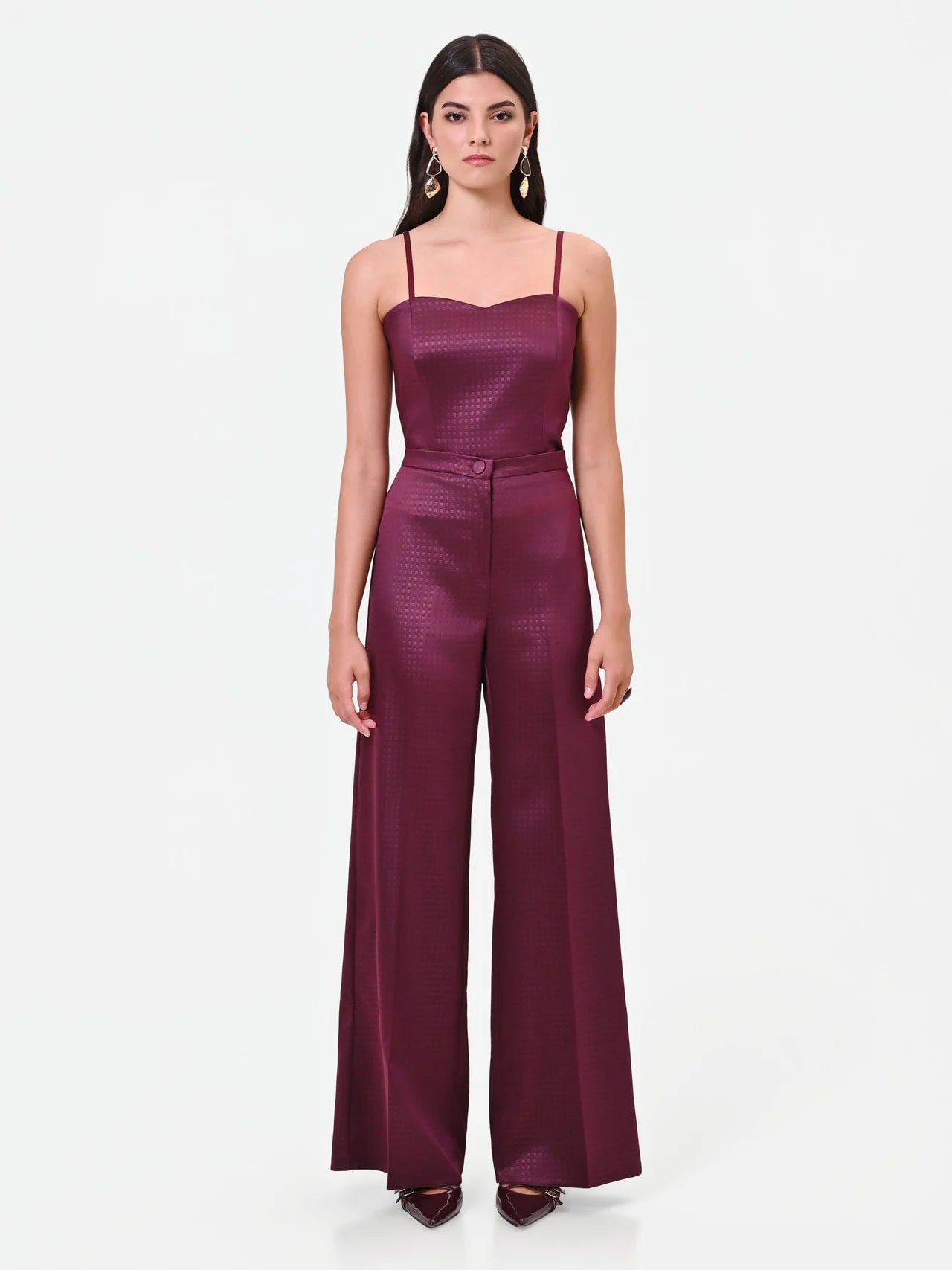 Broek met licht gewafelde structuur bordeaux