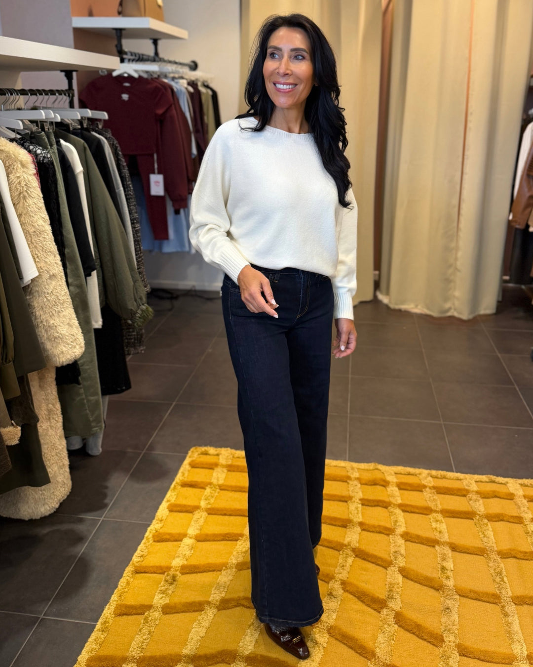 Wide leg jeans met stretch - blue navy