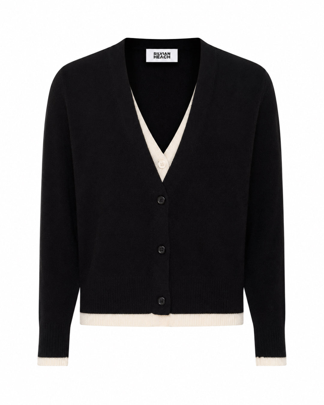 Cardigan dubbele boord - zwart-ecru