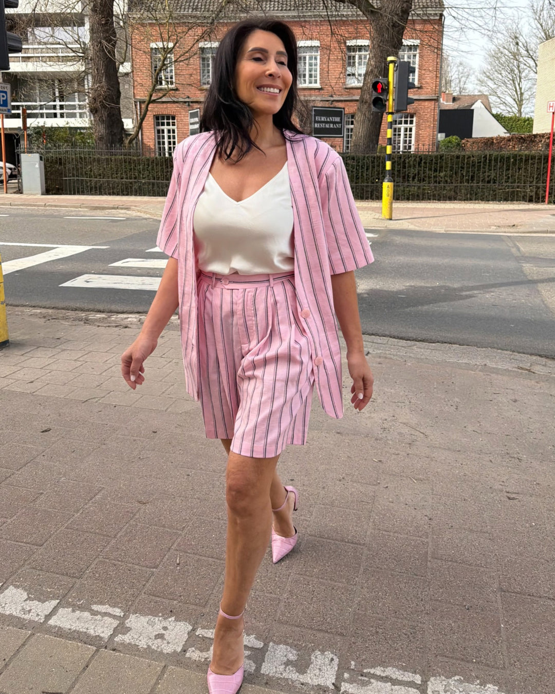 Blazer met korte mouw roze met streep
