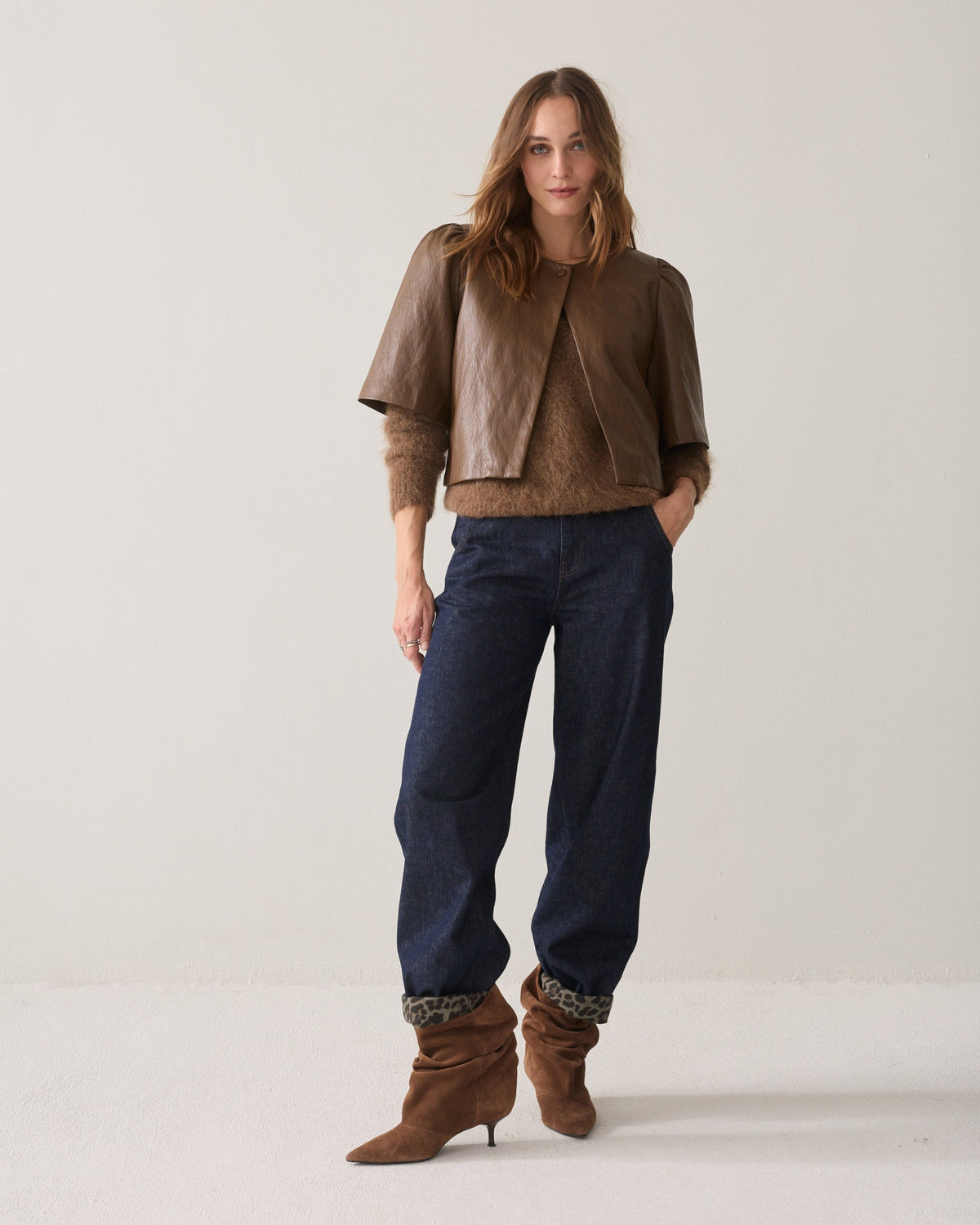 Puff sleeve top faux leather