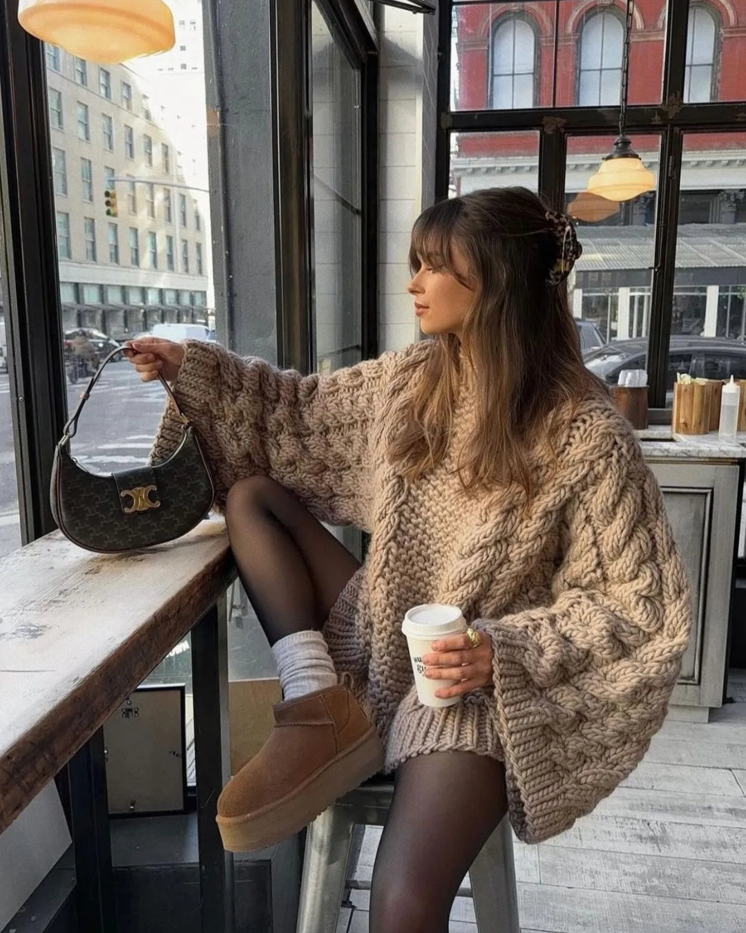 Oversized kabeltrui | taupe