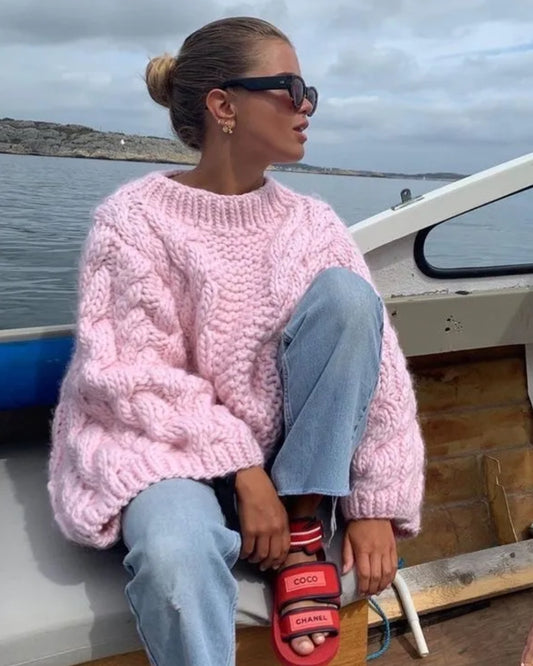 Oversized kabeltrui | roze