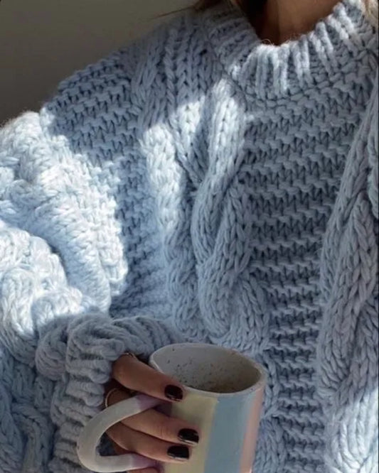 Oversized kabeltrui | lichtblauw