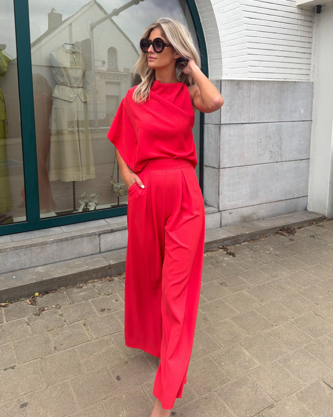Off-shoulder set - koraal