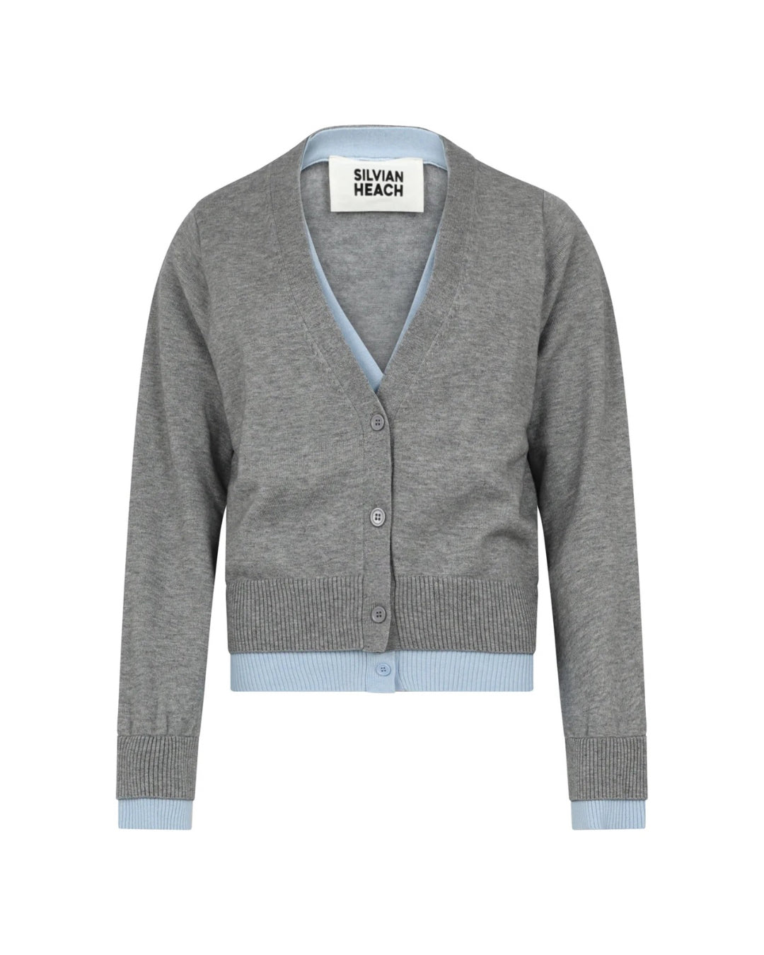 Cardigan dubbele boord - grijs-lichtblauw