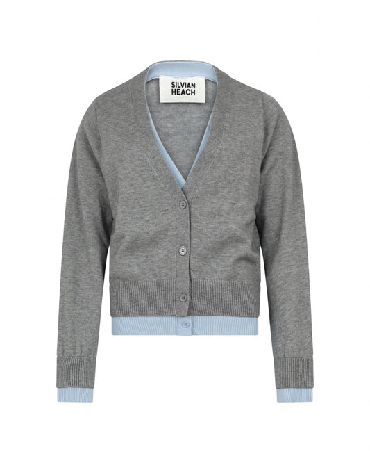 Cardigan dubbele boord - grijs-lichtblauw