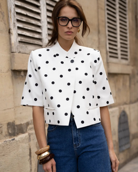Short sleeve blazer met polkadots