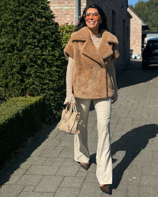 flared broek met stretch | ecru