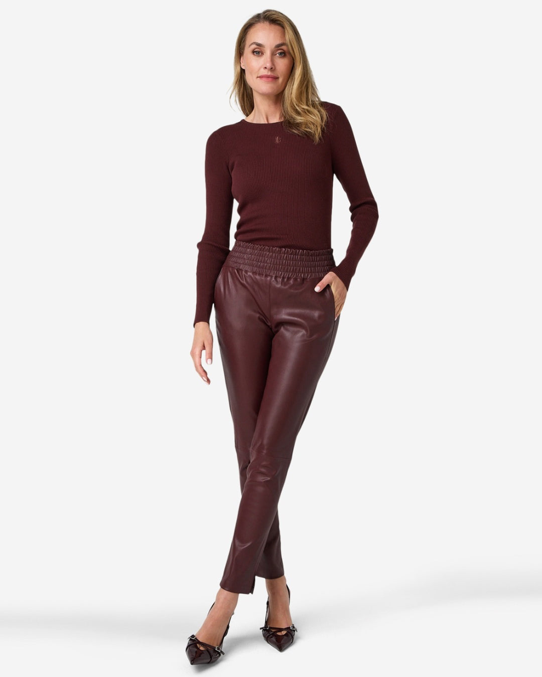 Colette broek | burgundy | 100% leder