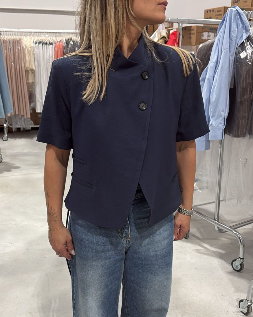 short sleeve blazer - navy
