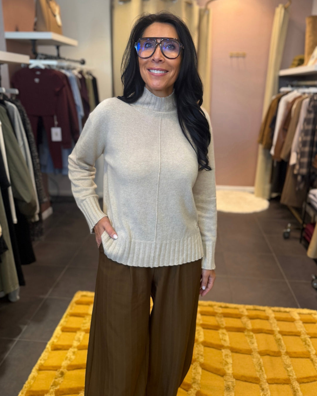 Aima cashmere highneck knit - creme