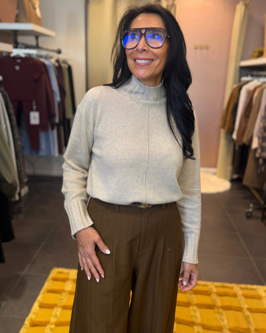 Aima cashmere highneck knit - creme