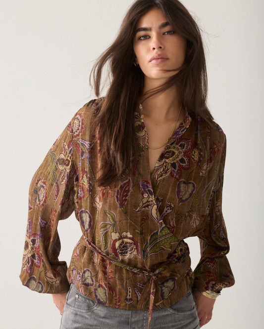 Wrap blouse flower print