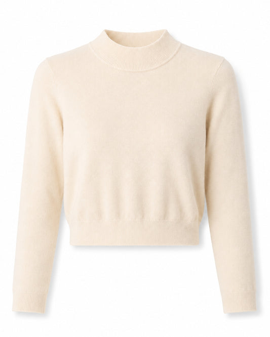 cropped knit met opstaande kraag - crème