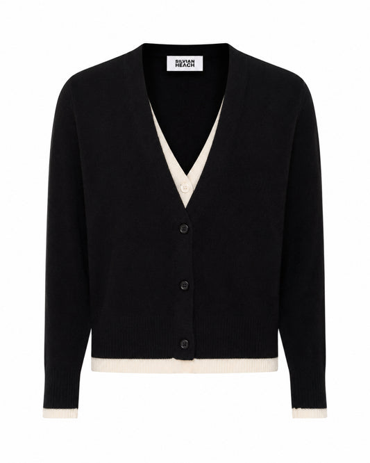 Cardigan dubbele boord - zwart-ecru