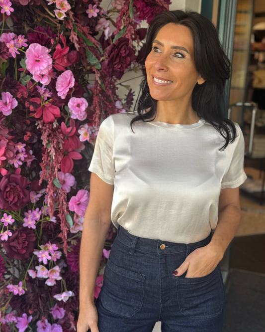 T-shirt ‘zijden look’ - 100% viscose |  ecru