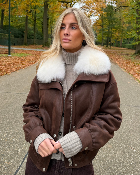 Aviator jacket met faux fur