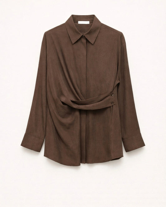 Blouse met gekoopt detail - chocoladebruin