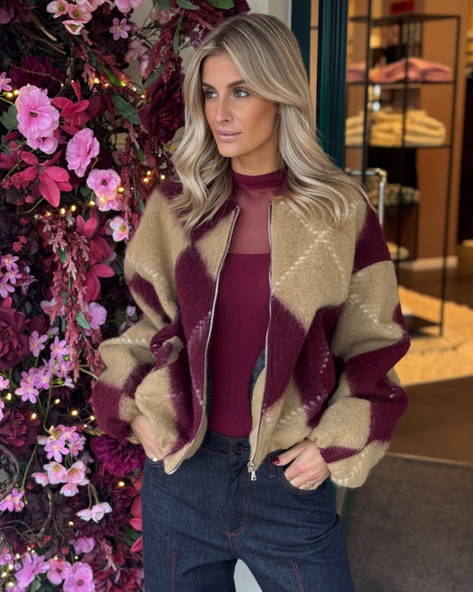 bomber bordeaux ruit