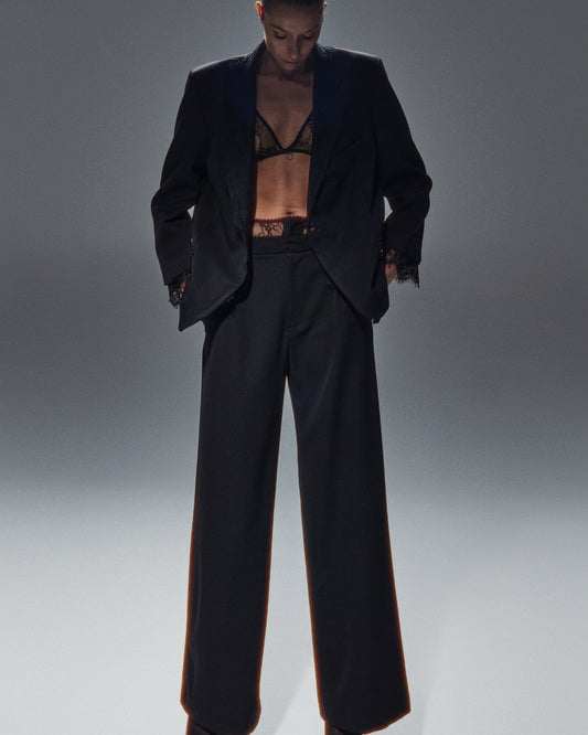 broek met kanten boord | zwart