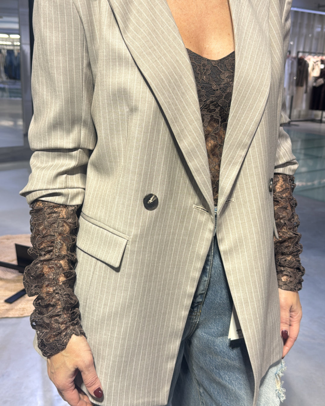 Blazer met kanten mouw en matching top